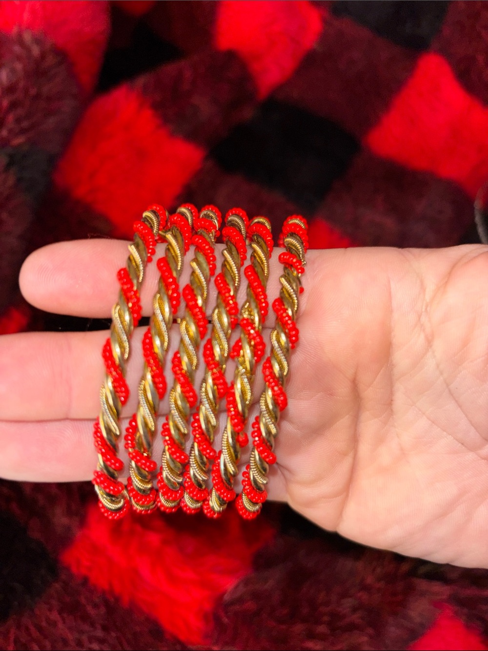 Red and Gold Twisted Rope Bracelet Set (6) - Picture 4 of 5